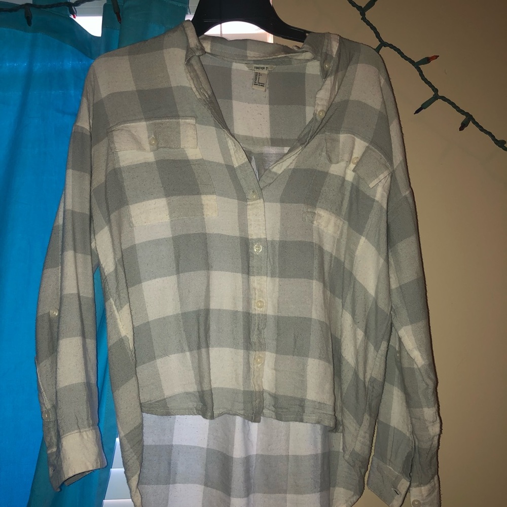 Plaid High Low Button Down Long Sleeve Shirt